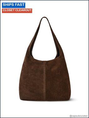 Italian Suede Hobo Handbag Large Slouchy Zip Shoulder Bag